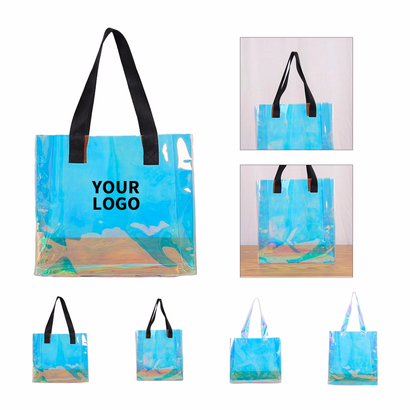 Transparent PVC Iridescent Gift Tote 14.2" x 14.2" x 3.5"