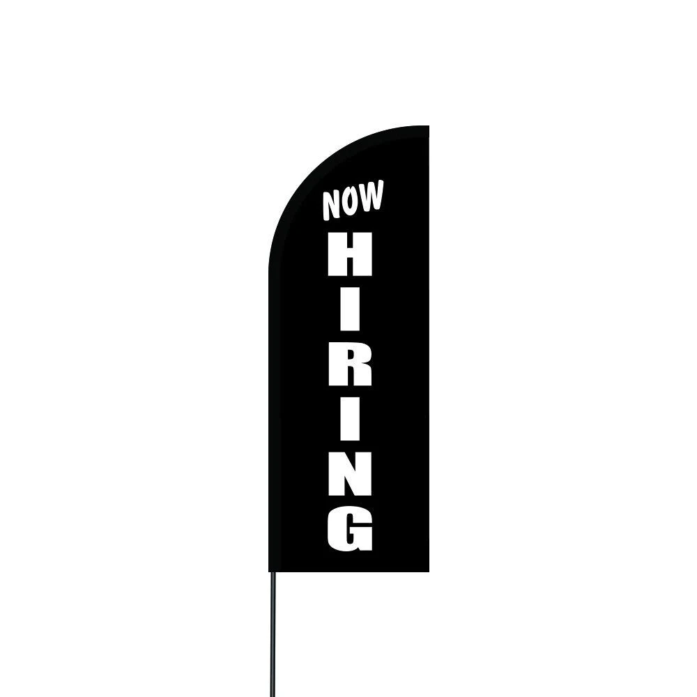 Now Hiring Flag Kit 11' Feet Feather Flag Sign Outdoor Banner - Black 1