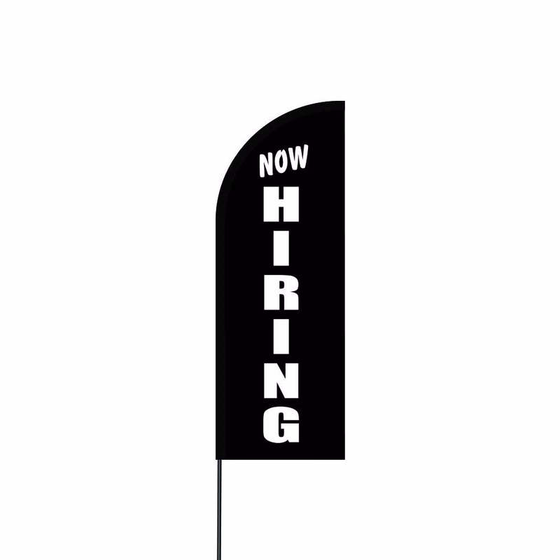 Now Hiring Flag Kit 11' Feet Feather Flag Sign Outdoor Banner - Black