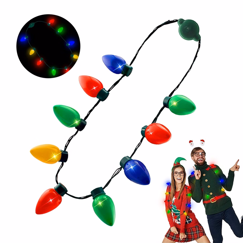 Led Light Up Christmas Bulb Necklace