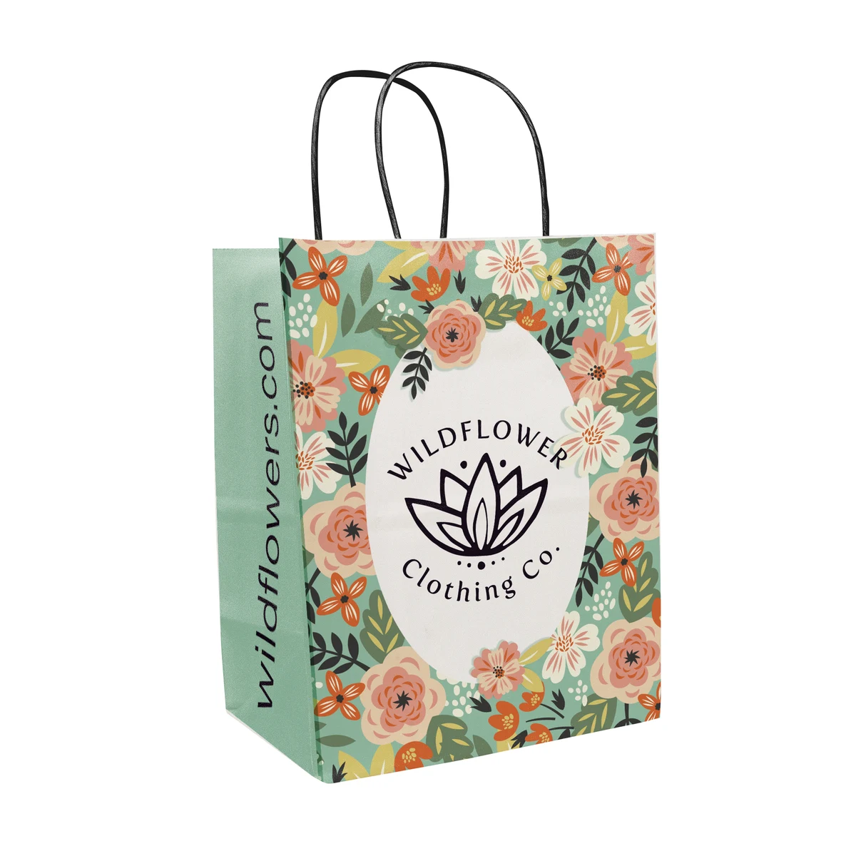 Multi-Sided Full Color White Shopper Paper Bag - Black Handle (8.25 x 10.25 x 5) 1