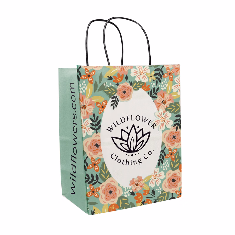 Multi-Sided Full Color White Shopper Paper Bag - Black Handle (8.25 x 10.25 x 5)
