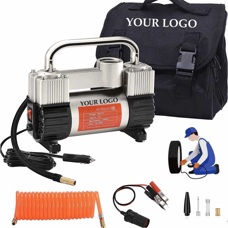 Silver Dual Cylinder 12V Air Compressor Pump for Car