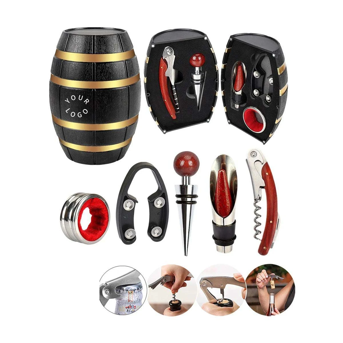 Multi Piece Wine Accessory Set in Barrel Shape 1