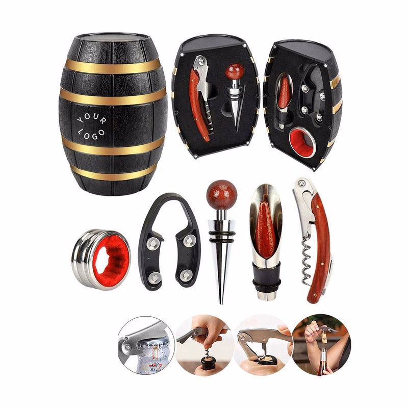 Multi Piece Wine Accessory Set in Barrel Shape
