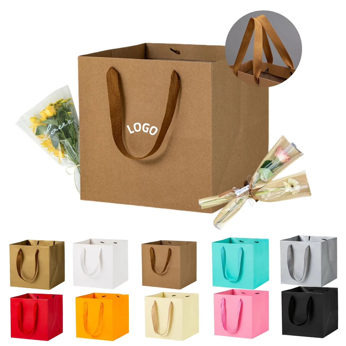 Durable Square Kraft Paper Gift Tote Bag 1