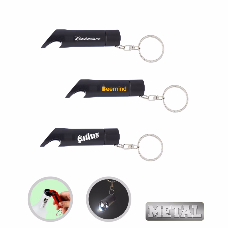 Metal Bottle Opener w/LED Flashlight Keychain