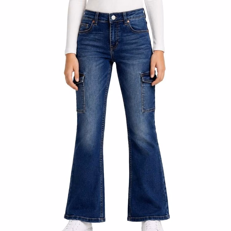 Girls Skinny Jeans with Cargo Pockets - Size 4-14 Medium Blue