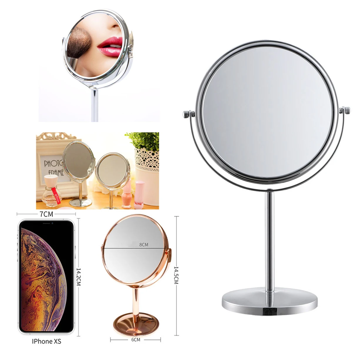 Stainless Steel 3" Round 2 Sides Mirror 1