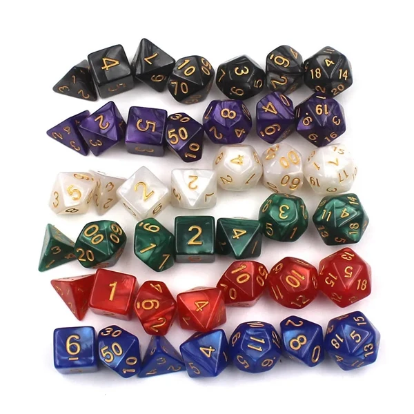 Custom Polyhedral 7 Piece RPG Dice Set with Clear Numbers — Game Night Promo 1