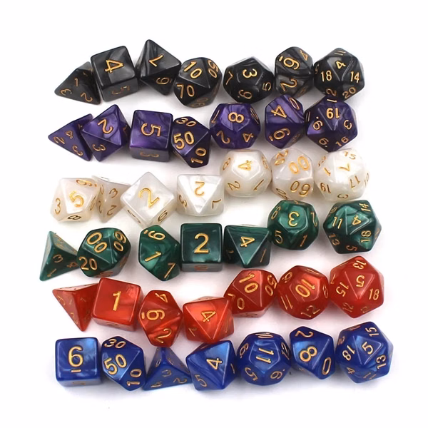 Custom Polyhedral 7 Piece RPG Dice Set with Clear Numbers — Game Night Promo