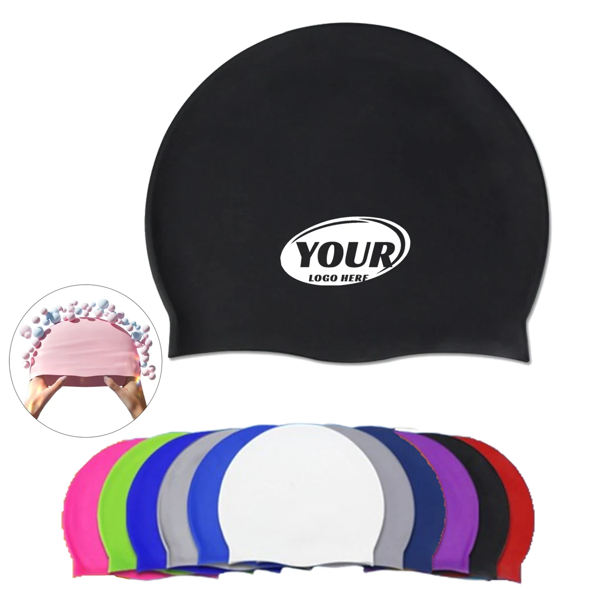 Plain Color Stretchable Silicone Swim Cap 1