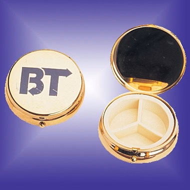 ROUND GOLD PLATED PILL BOX