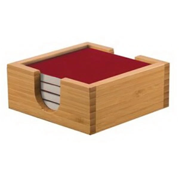 Ceramic 4 Red Coaster Set With Bamboo Holder 1