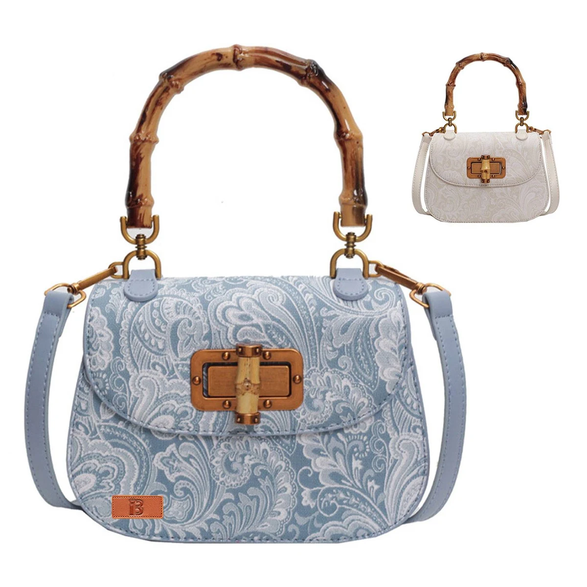 Bamboo Handle PU Leather Crossbody Handbag 1