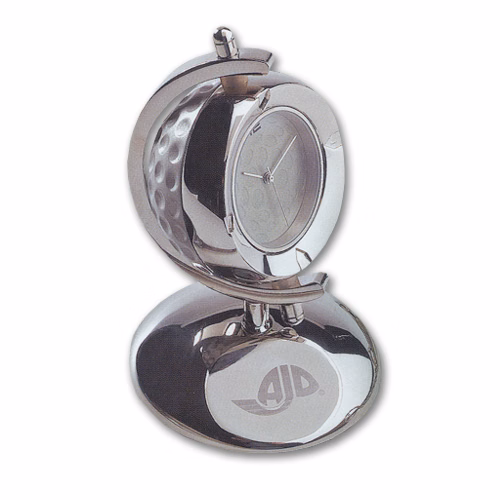 *CLOSEOUT* Silver Golf Ball Clock w/ Silver Base