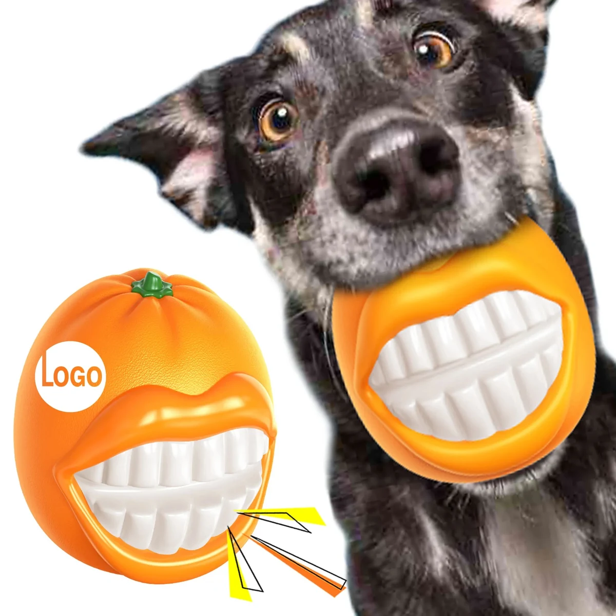 Squeaky Orange Dog Chew Toy For Teeth Cleaning 1