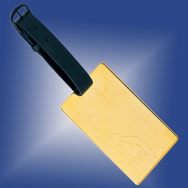 GOLD PLATED LUGGAGE TAG W/ GOLF DESIGN