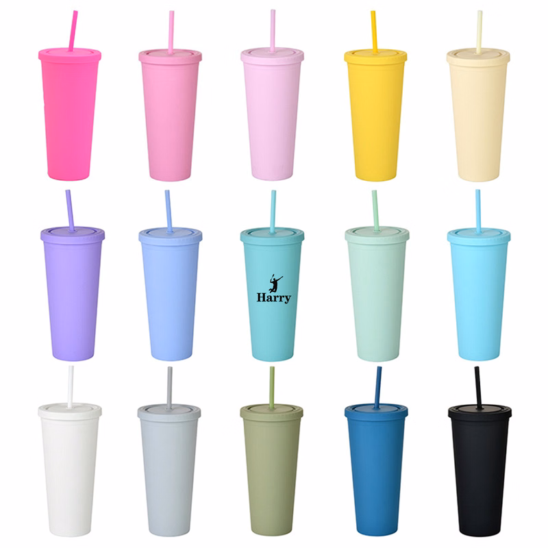 24oz Frosted Plastic Tumbler with Lid And Straw