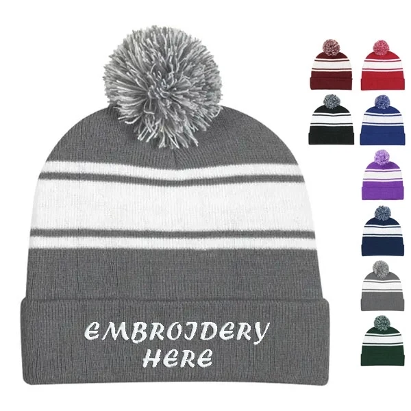 Knit Beanie with Pom Ball 1