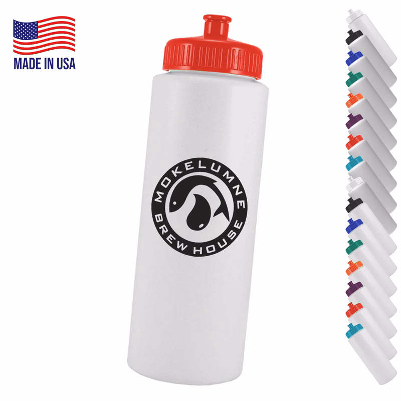 Sports Bottle USA made 32 oz plastic water bottle push spout