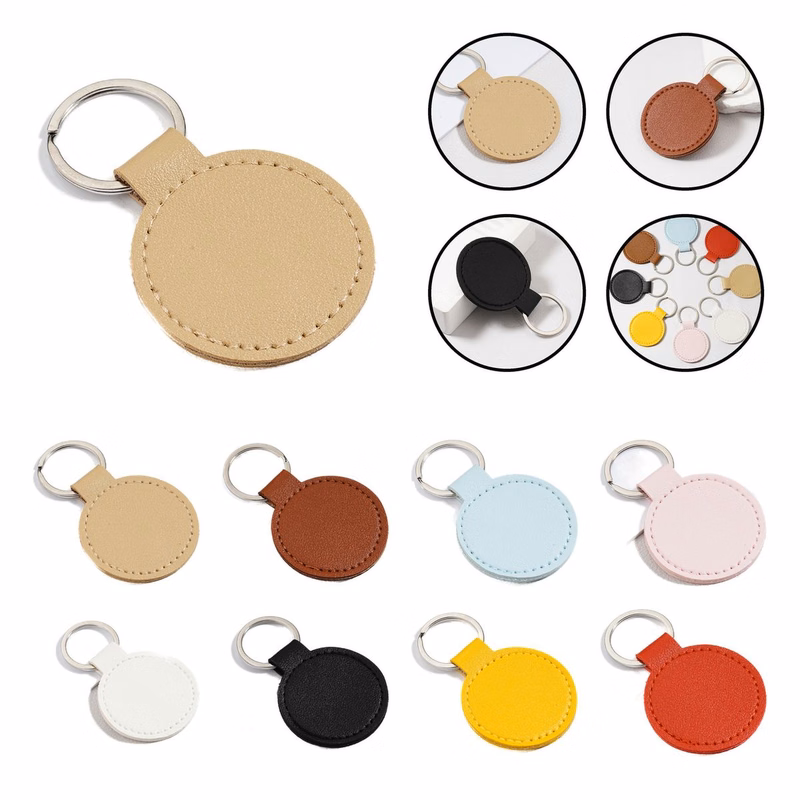 Round PU Keychain with Split Ring