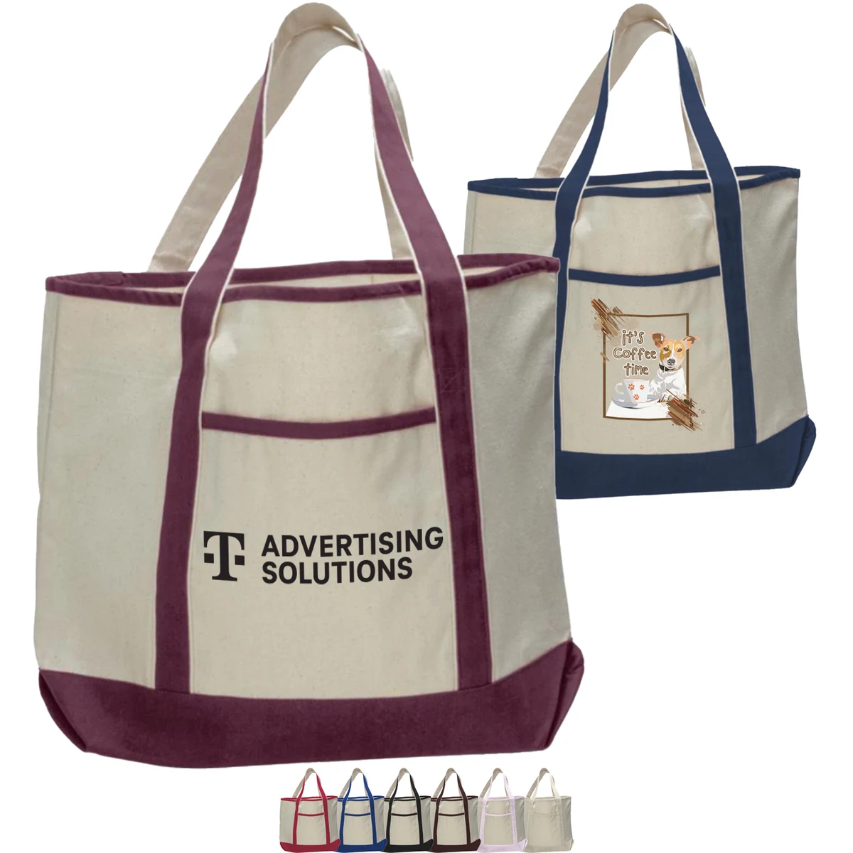 Large Cotton Canvas Zipper Deluxe Tote Bag USA Decorated (22" x 16"), custom tote bag with logo imprint 1