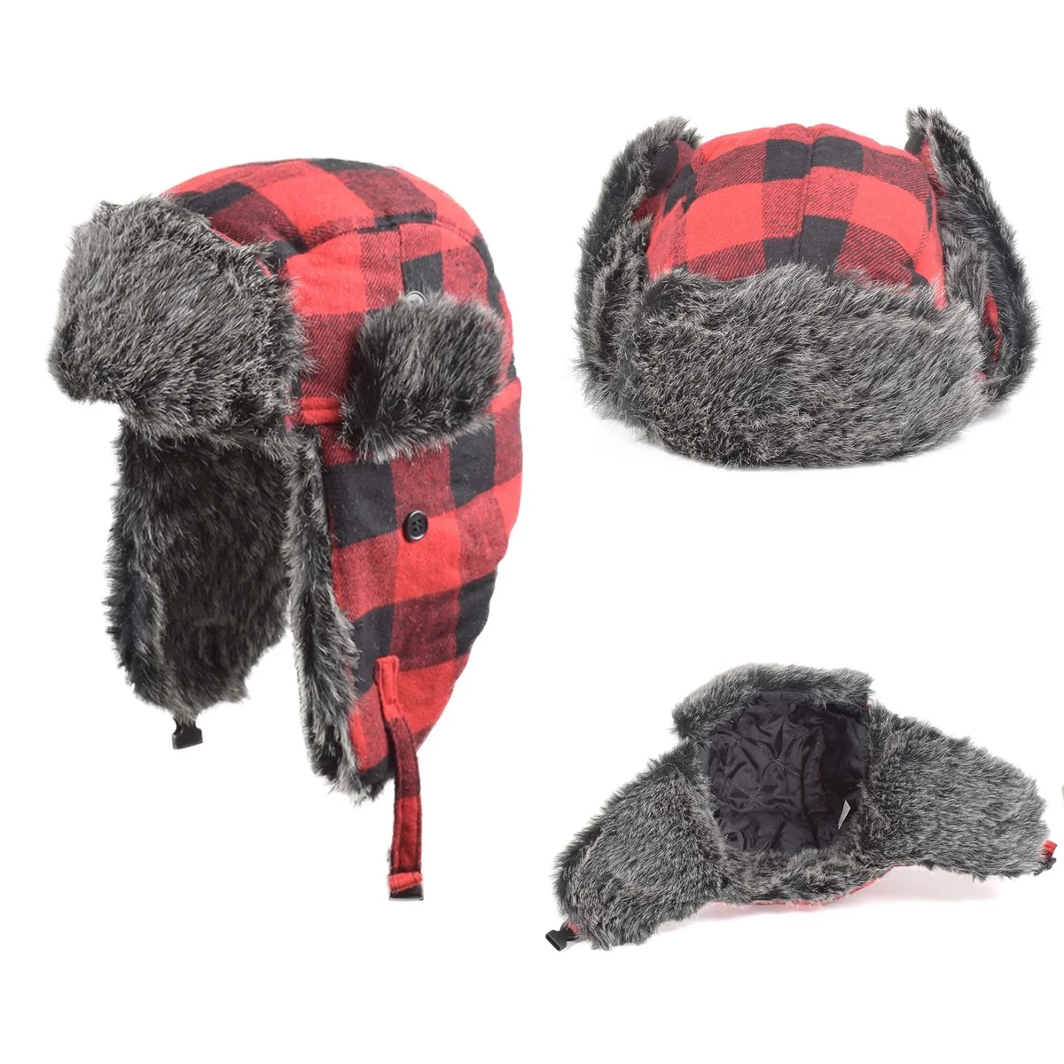 Winter Fleece Cycling Lined Plaid Hunter Hat 1
