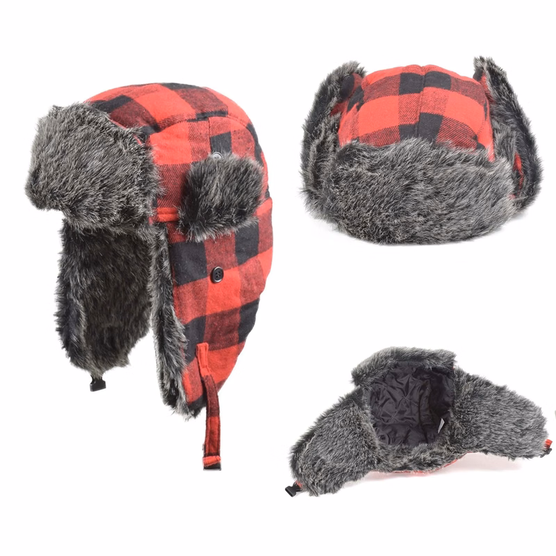 Winter Fleece  Cycling Lined Plaid Hunter Hat