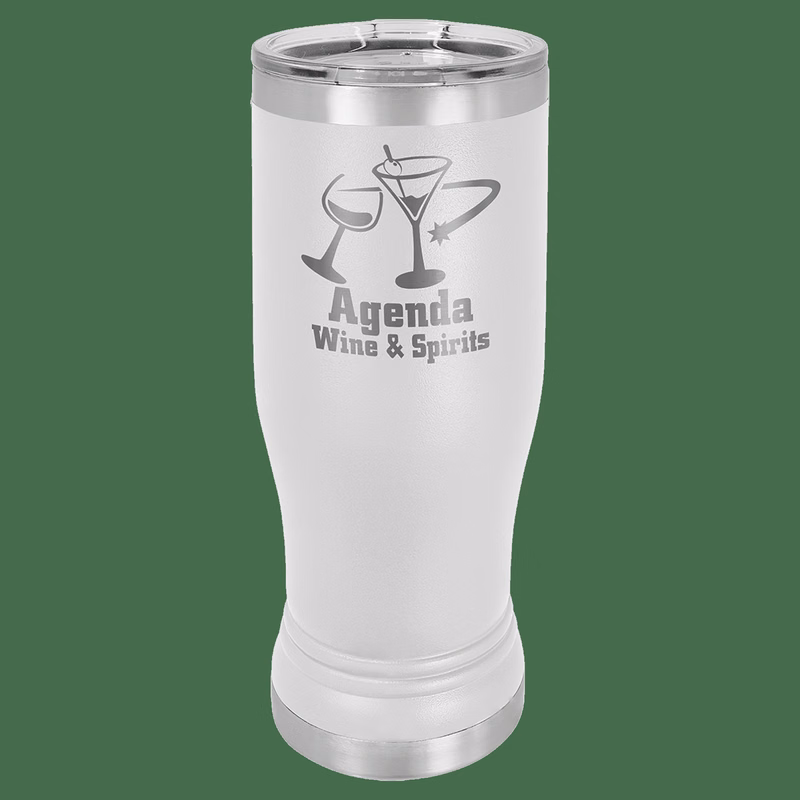 14 oz. White Laser Engraved Polar Camel Pilsner Tumbler w/Clear Lid