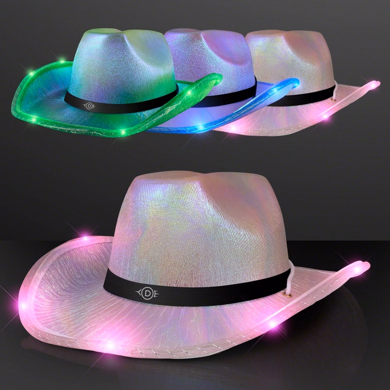Light Up Iridescent Cowgirl Hat with Black Band