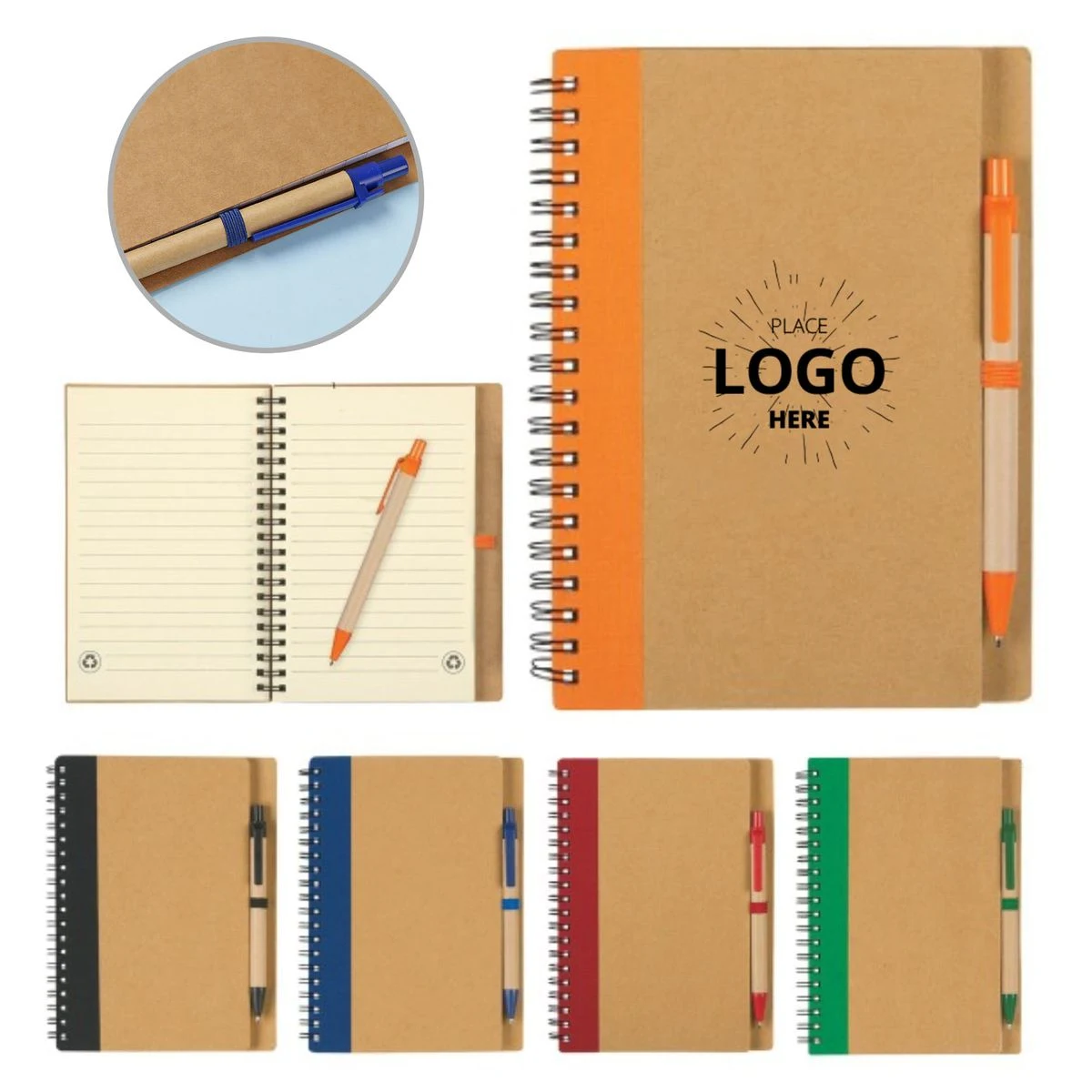 7 " x 5 " Eco Spiral Recycled Notebook with Pen Set 1