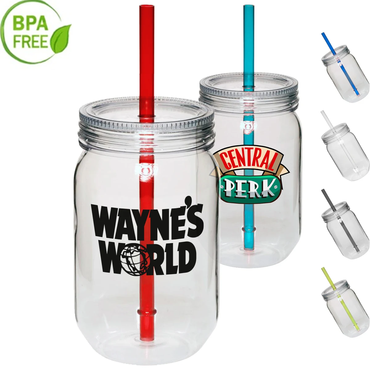 24 oz. Single Wall Mason Jars With screw-on lid and straw 1