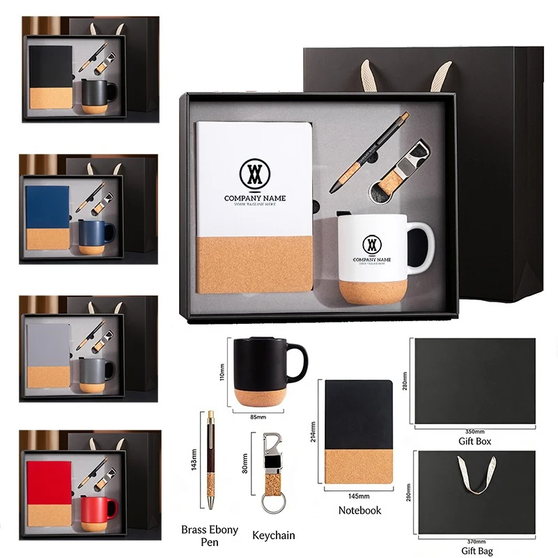 Eco-Friendly Wood Business Keychain Notebook with Pen Gift Box Set 1