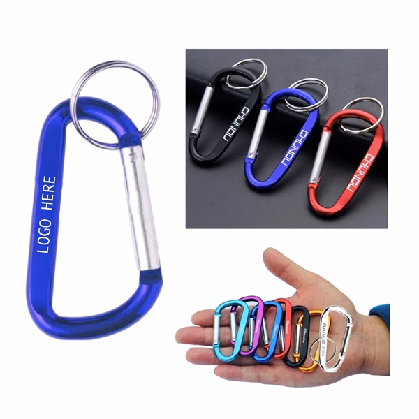 Custom Aluminum Carabiner with Metal Split Ring — Laser Engraved Utility Keychain