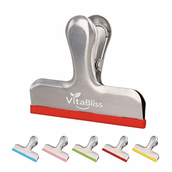 Custom Stainless Steel Chip Bag Clips with Silicone Edge — Kitchen Promo Organizer