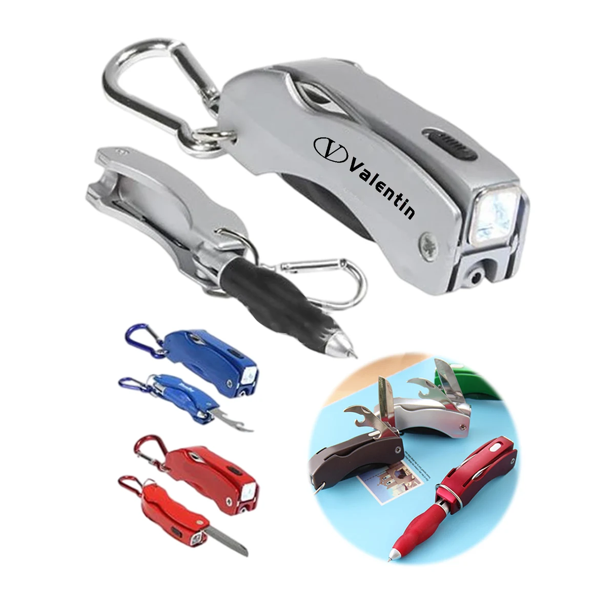 Portable Pen With Led Light Carabiner And Bottle Opener 1