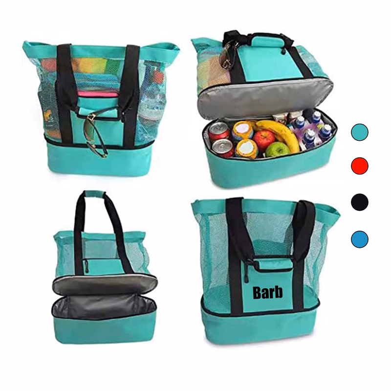Mesh Beach Bag Tote with Insulated Cooler