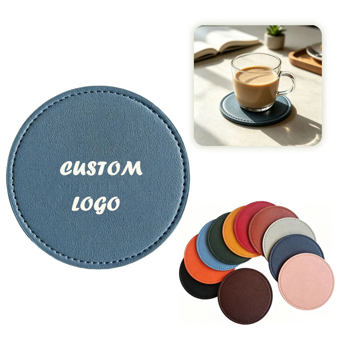 Round Pu Leather Coaster 1