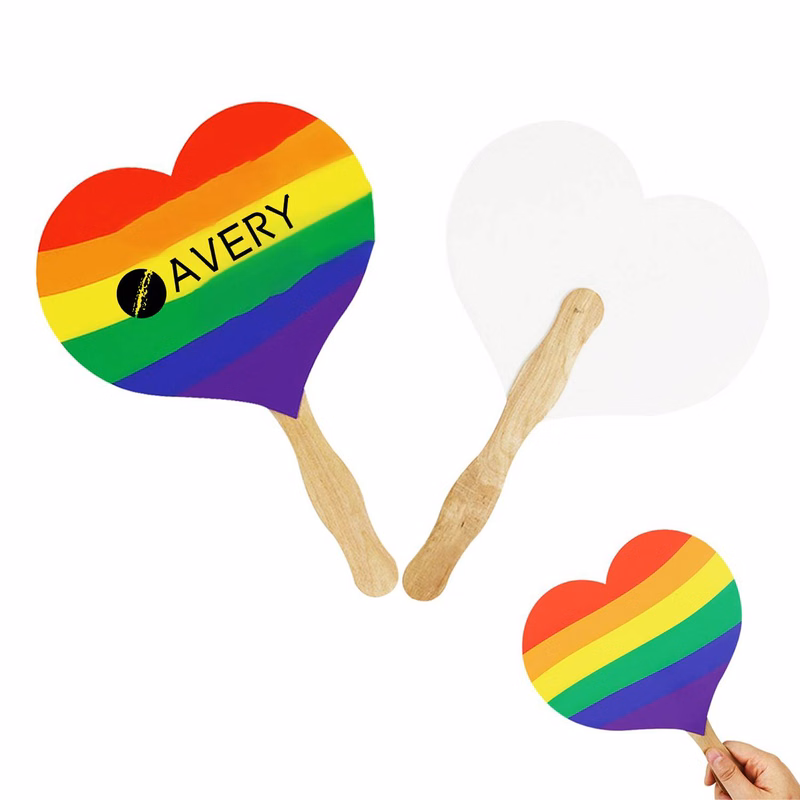 Rainbow Heart Paper Fan