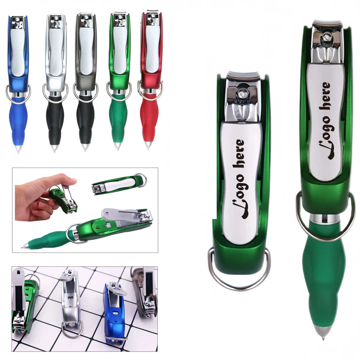 Folding Ballpoint Pen with Keychain & Nail Clipper 1