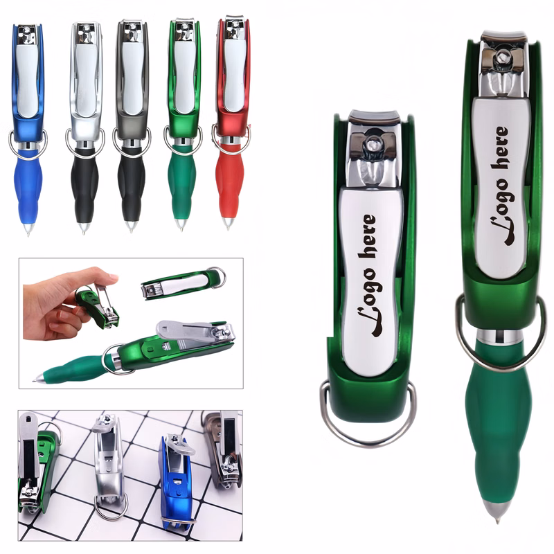 Folding Ballpoint Pen with Keychain & Nail Clipper