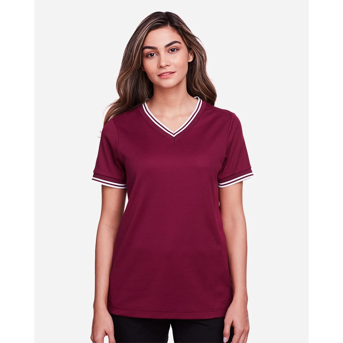 Women's CrownLux Performance® Plaited Tipped V-Neck Shirt - DG20CW 1