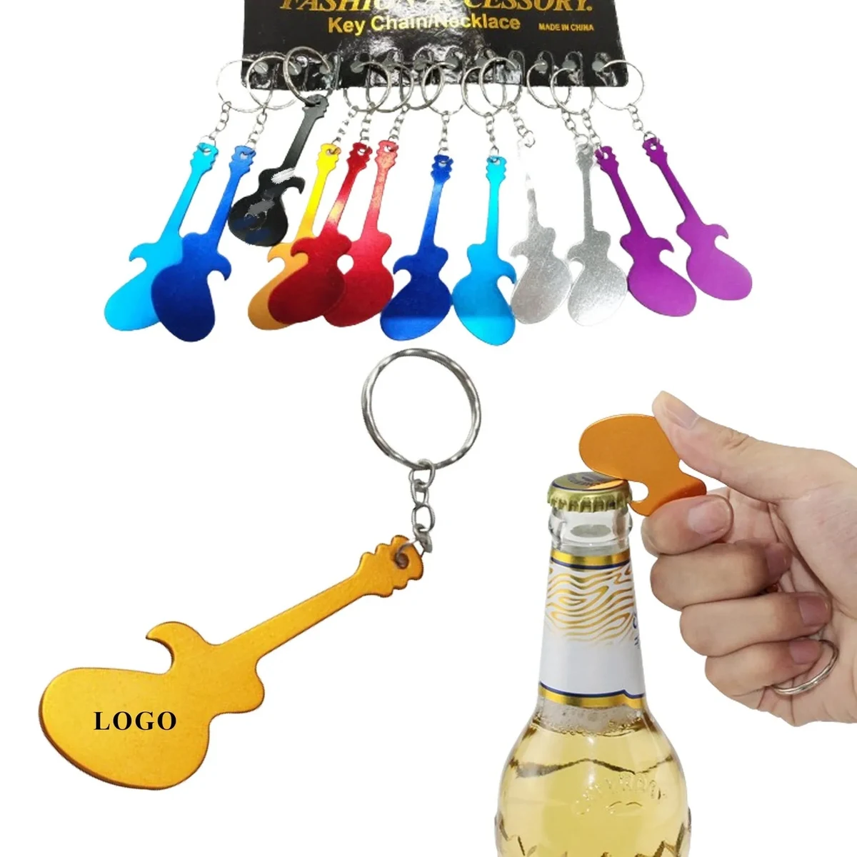 Guitar Shaped Aluminum Bottle Opener with Key Chain 1