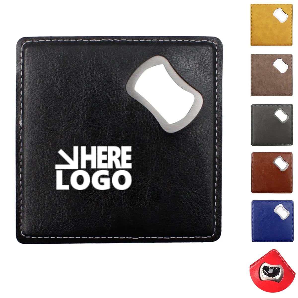 Dual-Purpose Coaster Bottle Opener, 3.8" Square 1