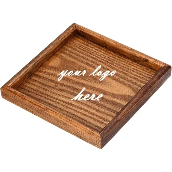 Custom Square Wood Serving Tray with Varnish Finish — Multipurpose Organizer 1