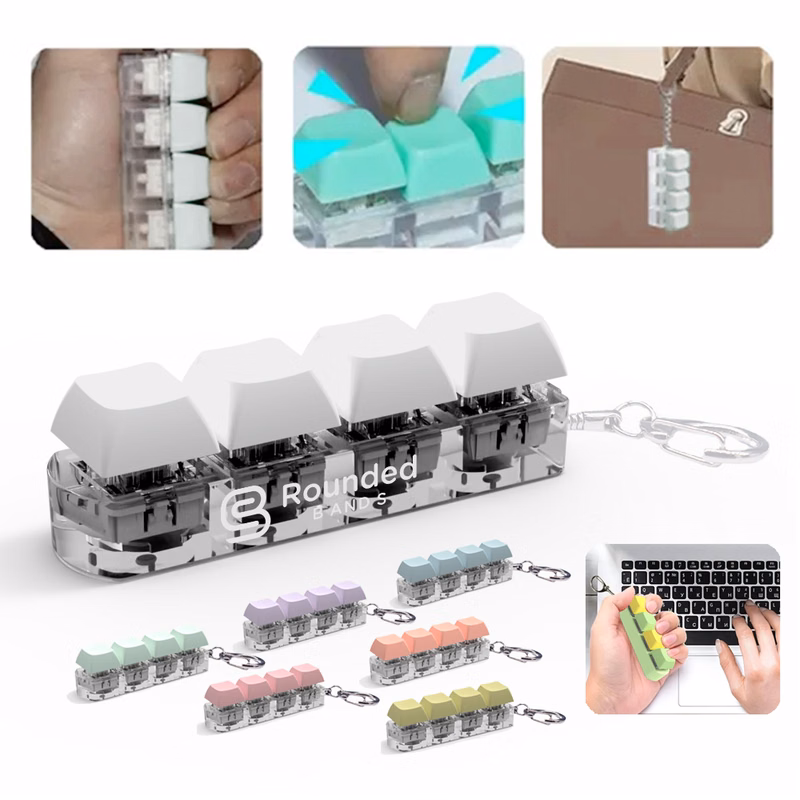 Single Row Four Button Decompression Toy Keychain With Light