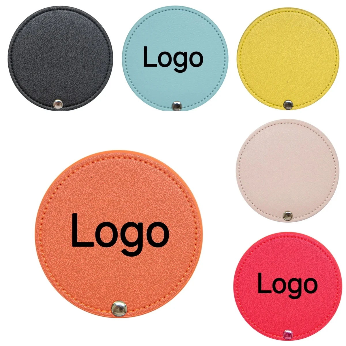 Round Portable Makeup Mirror with PU Leather Cover 1