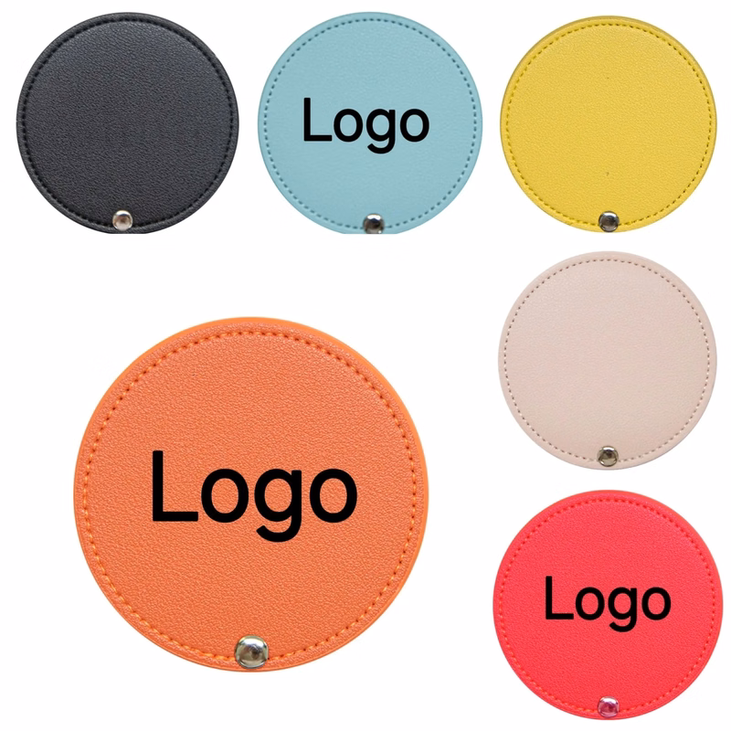 Round Portable Makeup Mirror with PU Leather Cover