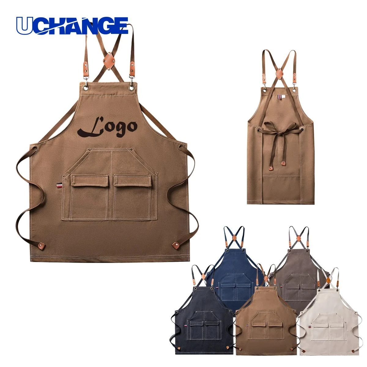 Cross-Back Canvas Apron with Pocket 1